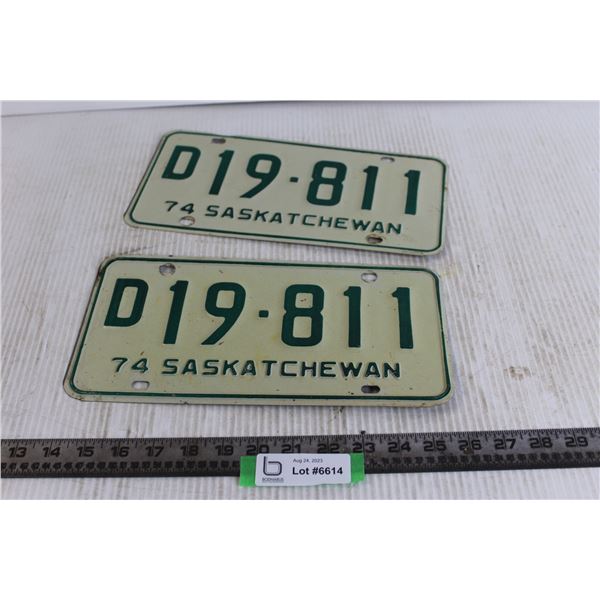 Pair of 1974 Saskatchewan License Plates