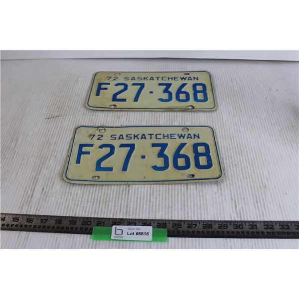 Pair of 1972 Saskatchewan License Plates