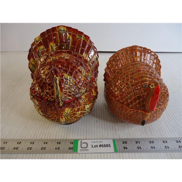 (2) Ceramic Turkey Containers