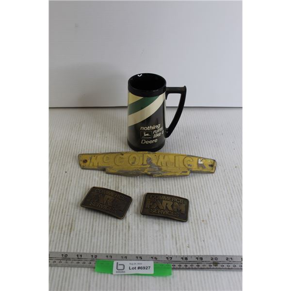 Nothing Runs Like Deere John Deere Mug, McCormick Tractor Emblem, (2) Commerce Farm Services Belt Bu