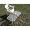 Image 1 : (2) Outdoor Glass Table (16x16"), (2) Plastic Lawn Chairs (Offsite)