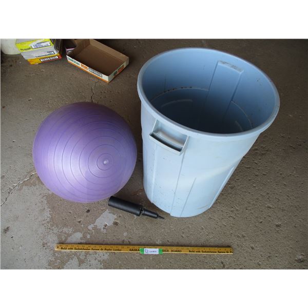 Purple Exercise Ball with Pump, Garbage Can (Offsite)