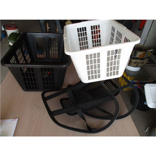 (2) Laundry Baskets, (2) Ergonomic Chair Back Supports (Offsite)