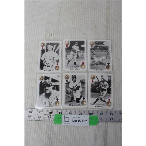 (6) MLB Playing Trading Cards-- Babe Ruth, Mickey Mantle, Gibson Etc.