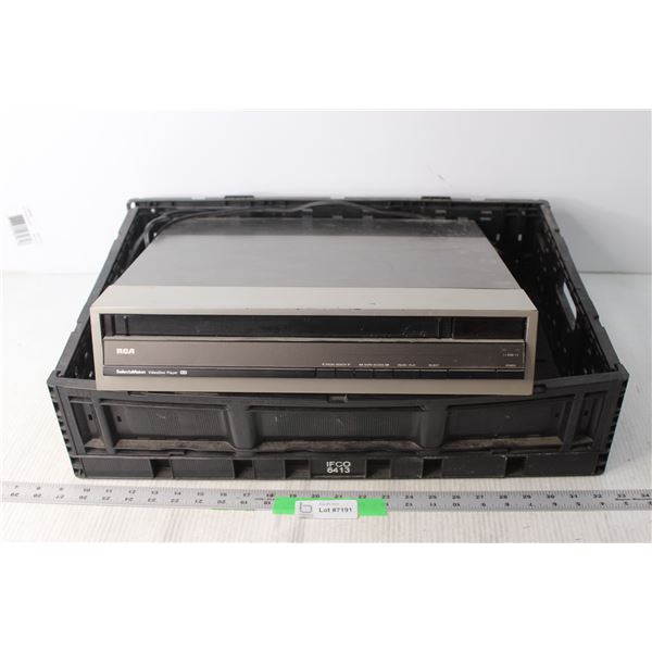 RCA Video Disc Player and Plastic Crate (Powers on - Not Tested)