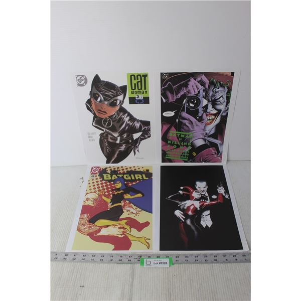 (4) DC Comics Prints on Paper - Batgirl, Joker, Harley Quinn, 10  x14 