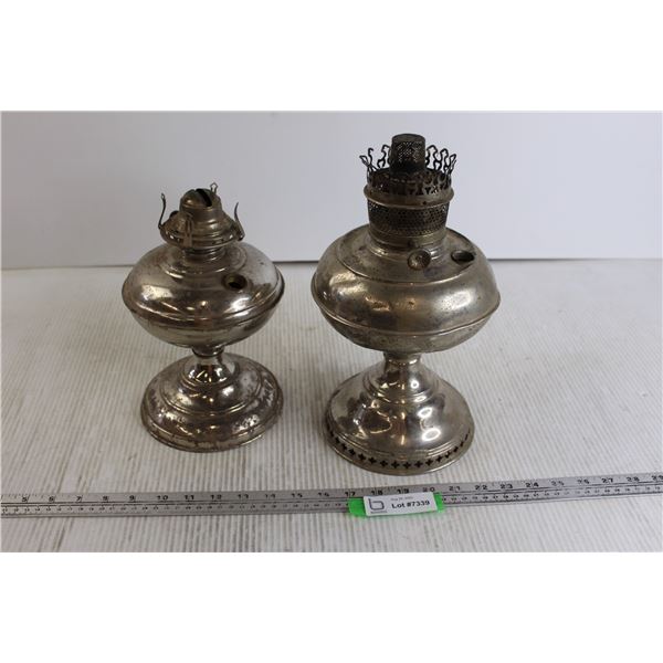 (2) Nickel-Plated Kerosene Lamps