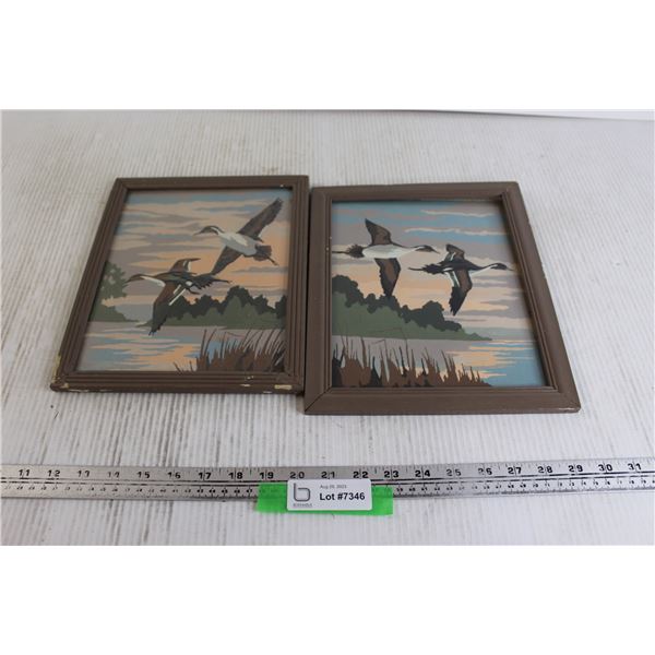 (2) Geese Paintings - 9" x 11", Frame Coming Off (1)