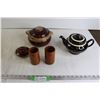 Image 1 : Bean Pot, Teapot, (2) Cups, Teapot Lid