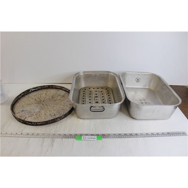 Pizza Pan, (2) Aluminum Roasting Pans