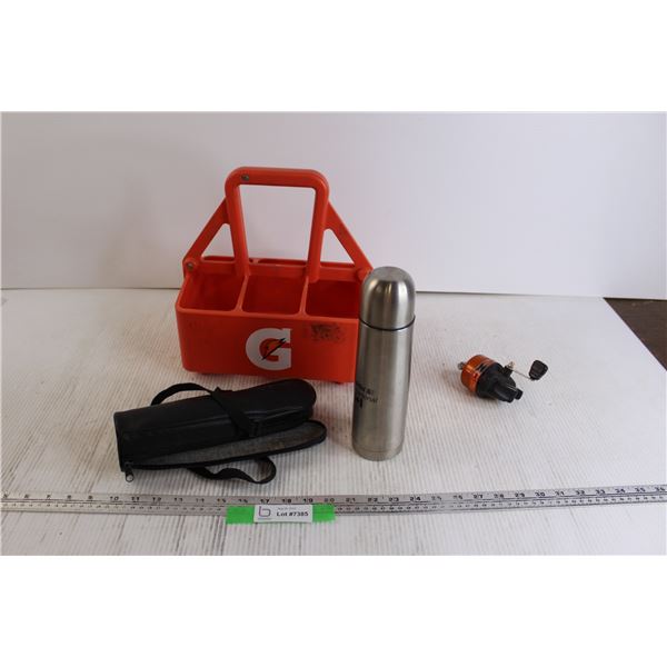 Gatorade Bottle Holder, Fishing Reel, SaskTel International Thermos with Cover