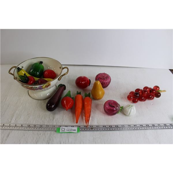 Colander with Fake Fruits