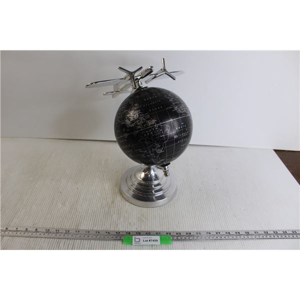 Black and Shiny Grey Globe with Airplane Decoration