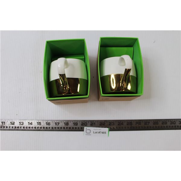 (2) Gold and White Starbucks Mugs (NIB)