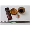 Image 1 : Assortment of Wooden Pieces and Glass Bird Cup