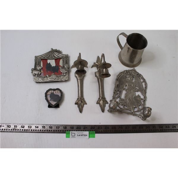 Assorted Pewter Items with (2) Picture Frames