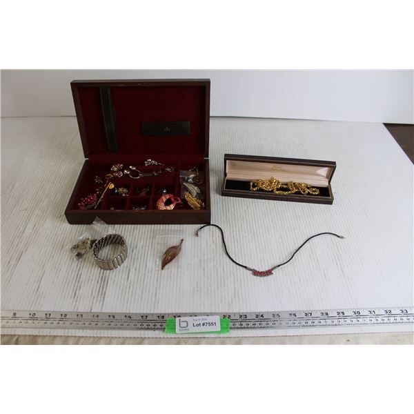 Jewelry Box with Assorted Jewelry, Chain Necklace in Box