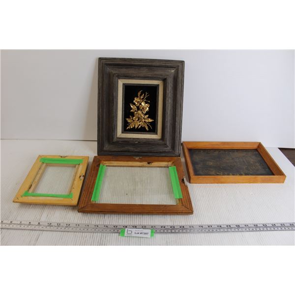 Framed Hawaiian Flowers, Chelm Framed Plaque (?), (2) Frames - 9" x 7 1/2", 11" x 12 1/2", Both Glas