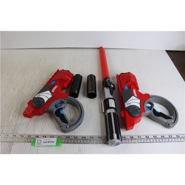 Star Wars Red Lightsaber Toy, BMX Footrests, Boom Co Toy Guns, Darth Vader Medallion