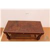 Image 1 : *Leather Covered Oak Bench with Barley Twist Legs - 16" x 37" x 16 1/2"