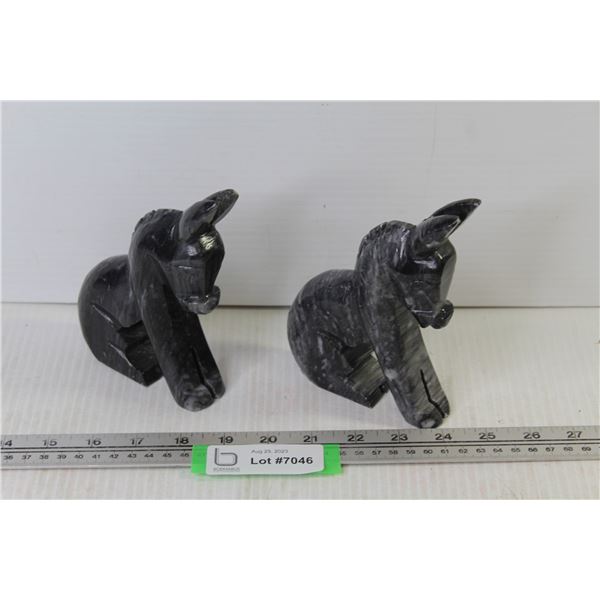 (2) Marble Donkeys (one ear is chipped)