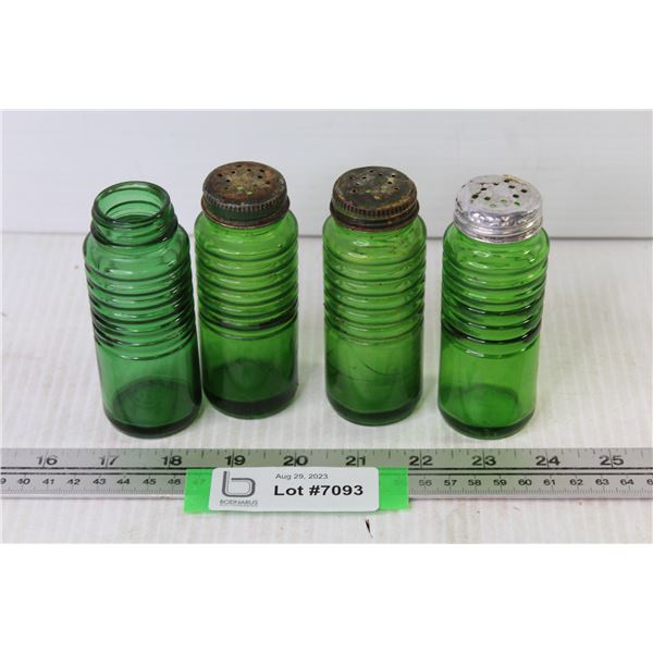 (4) Vintage Green Glass Spice Shakers