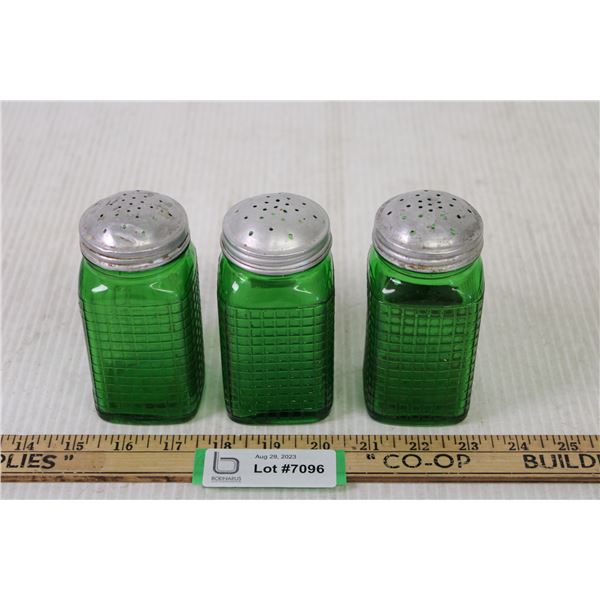 (3) Vintage Green Glass Shakers