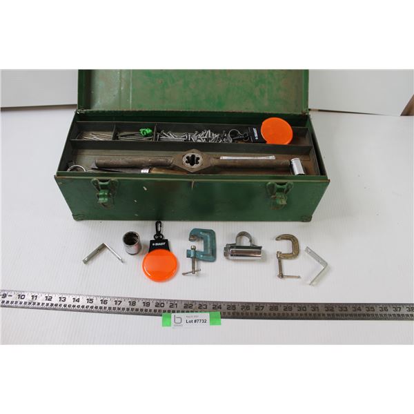 Green Tool Box with Assortment of Hardware