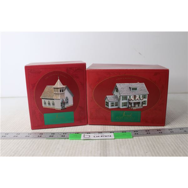 (2) Sarah Plain and Tall Collection Miniature House and Church