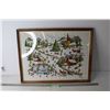 Image 1 : Framed Embroidery Art of a Christmas Town - 19 1/2" x 25 1/2"