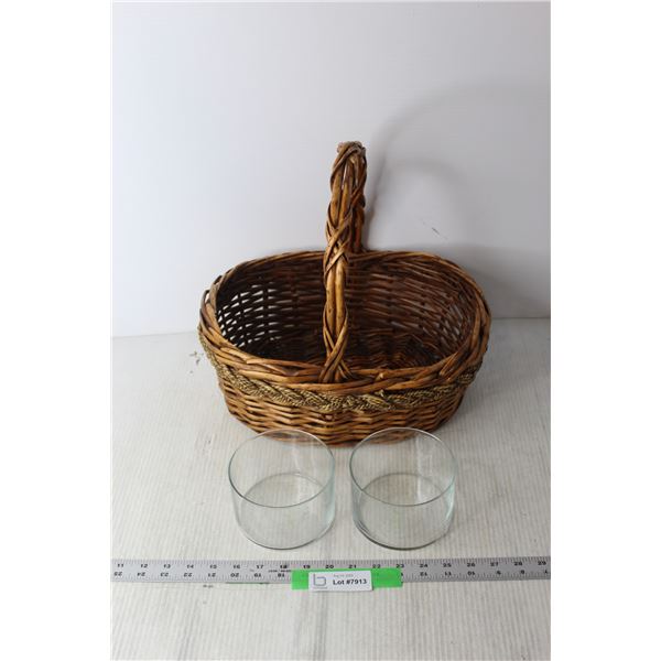 Wicker Basket and Candle Holders