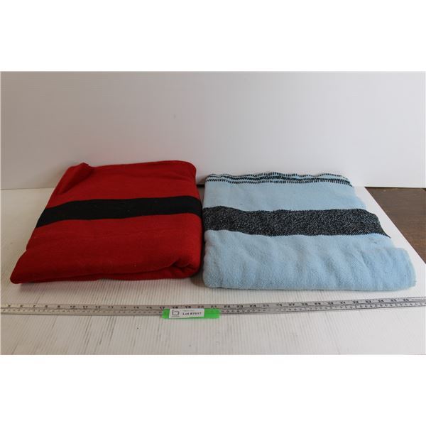 (2) Wool Blankets - Blue is 70  x 78 , Red is 62  x 76 