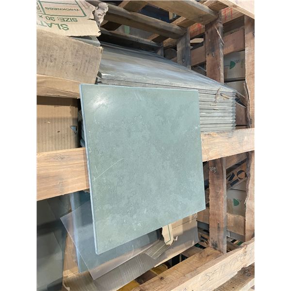 PALLET CRATE OF 437 PCS OF 12 X 12 SEA POLISHED NATURAL STONE TILE & 29 PCS OF 24X 24 OF SEA GREEN