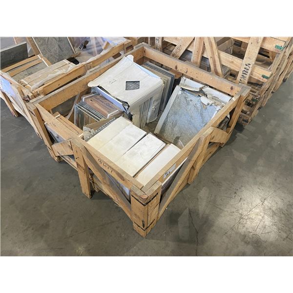 PALLET CRATE OF ASSORTED COLORS & SIZES MOSAICS AND NATURAL STONE TILES