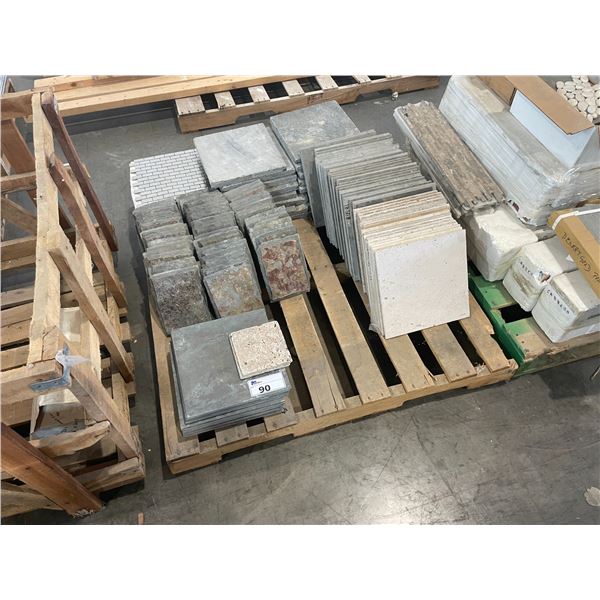 PALLET OF ASSORTED SIZED NATURAL STONE TILES & MOSAIC TILES