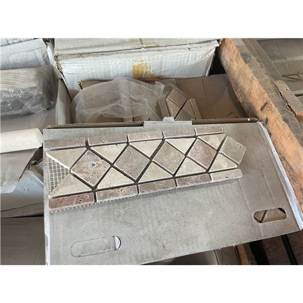PALLET CRATE OF ASSORTED NOCHE NATURAL STONE MOSAIC SHEET TILES, NOCHE CHAIR RAIL TILES, & BOXES OF