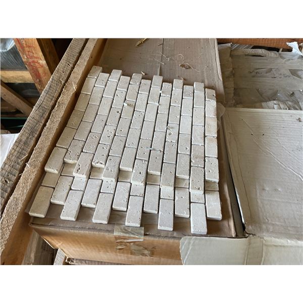 PALLET CRATE OF 1 X 2 IVORY TUMBLED 12 X 12 NATURAL STONE MOSAIC SHEET TILES