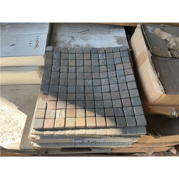 PALLET CRATE OF 1 X 1 COPPER 12 X 12 NATURAL STONE MOSAIC SHEET TILES