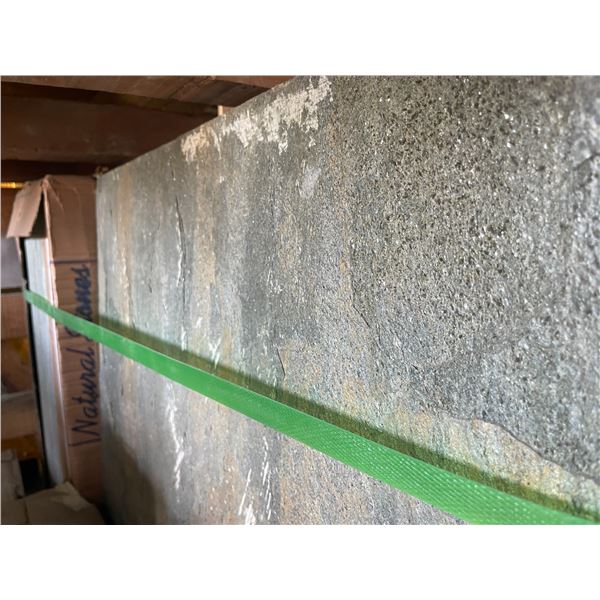 PALLET CRATE OF ASSORTED ZEERA NATURAL STONE TILES, REGAL BLACK PENCIL EDGE TILES & OCEAN GREEN