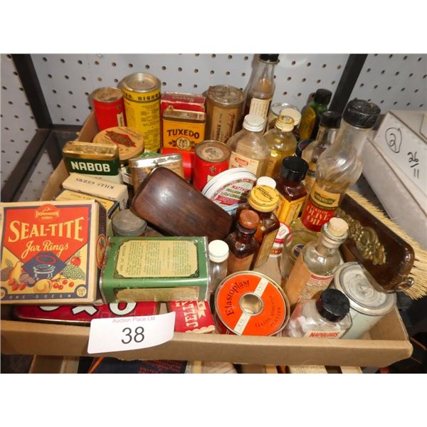 vintage assorted glass bottles & tins