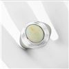 Image 3 : Unisex Vintage 14k White Gold Bezel Set Oval Opal Solitaire Tiered Dome Ring