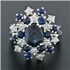 Image 2 : Vintage 18k White Gold 3.15 ctw Oval Sapphire Round Diamond Tiered Cluster Ring