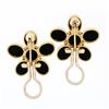 Image 4 : Elizabeth Locke Hammered 18k Gold Oval Black Onyx Flower Cluster Omega Earrings