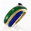 Image 9 : Vintage Solid 18K Yellow Gold Blue & Green Enamel Wide Intertwined Band Ring