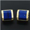 Image 3 : Vintage La Triomphe 14k Yellow Gold & Trapezoidal Cut Blue Lapis Men's Cuff Link