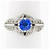 Image 1 : 18k White Gold Brilliant Tanzanite Solitaire w/ Diamond Halo Star Flower Ring