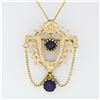Image 2 : Vintage Victorian Revival Etched 14K Gold Round Amethyst Chain Pendant Necklace