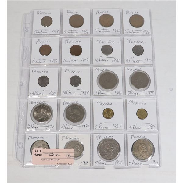 20 COINS ALL MEXICO