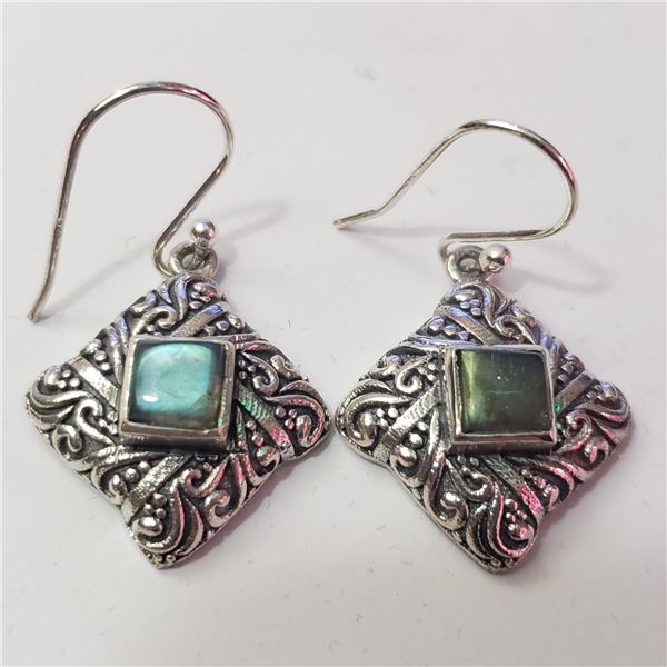 SILVER LABRADORITE  EARRINGS (~WEIGHT 6.57G)