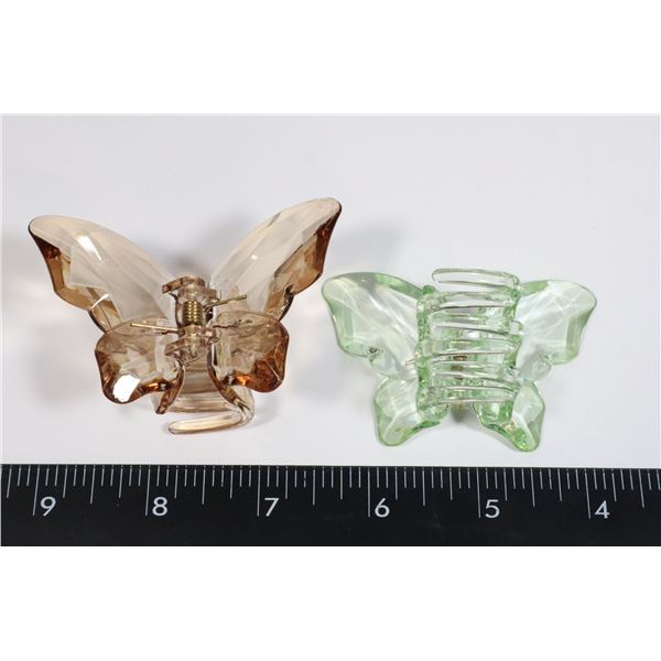 2 NEW CRYSTAL LOOK BUTTERFLY CLAW CLIP HAIR CLIPS